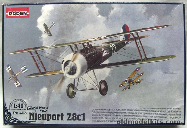 Roden 1/48 Nieuport 28c1 - 94th Aero Squadron Lt. James A. Meissner France May 1918 / Same Pilot April 1918 / Same Sq Major John Huffer April 1918 France, RO403 plastic model kit